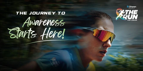 Third-edition flag-off backdrop with a runner in mirrored glasses and motion trails.