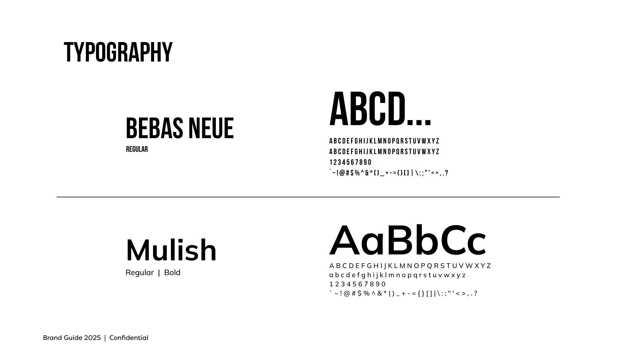Bebas Neue Regular and Mulish type specimens