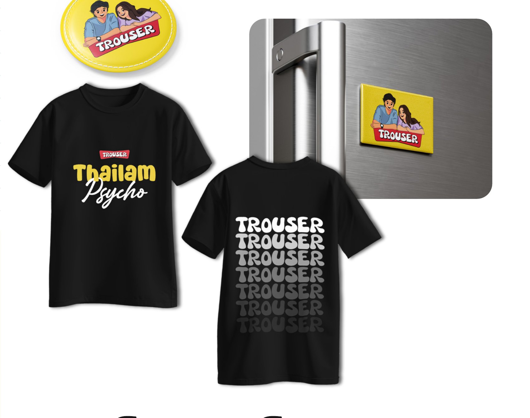 Tees, keyring, fridge magnet